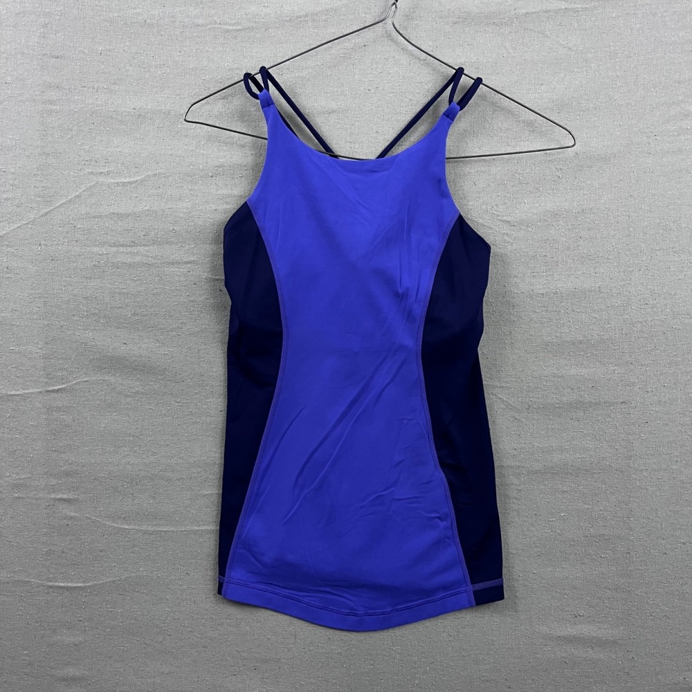 Lululemon‎ Wild Tank Top Womens 8 Purple Navy Blue Strappy Back High Neck Yoga